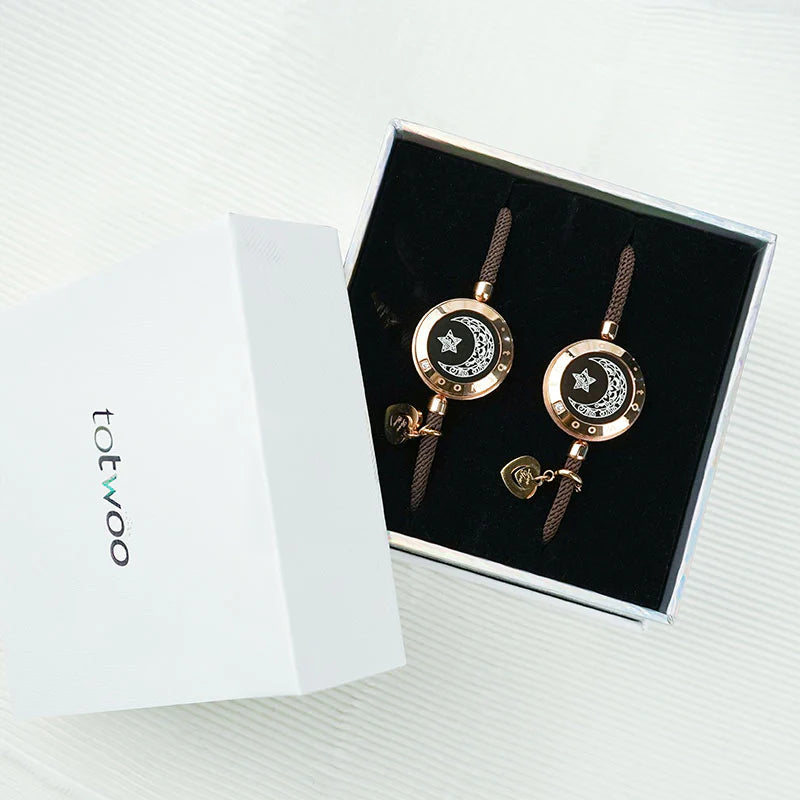 Moon & Star Touch Bracelets (Milan Rope Edition — Brown + Brown)