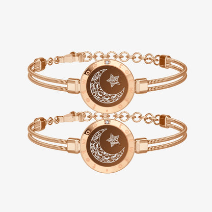 Moon & Star Touch Bracelets  (Snake Chain Edition — Rose Gold + Rose Gold)