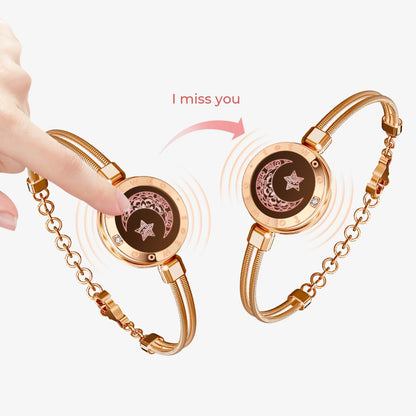 Moon & Star Touch Bracelets  (Snake Chain Edition — Rose Gold + Rose Gold)