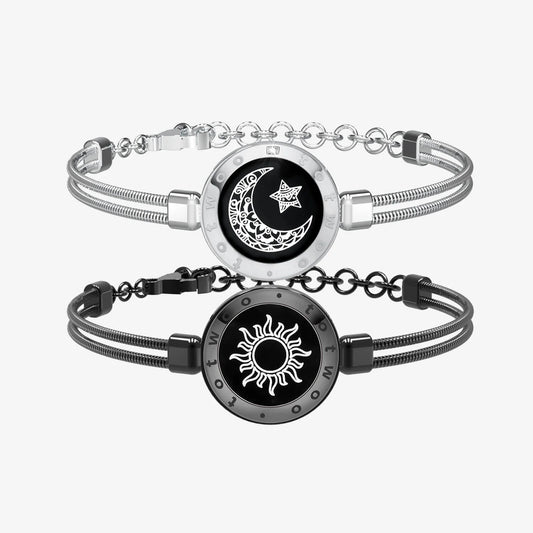 Sun & Moon Touch Bracelets  (Snake Chain Edition — Black + Silver)