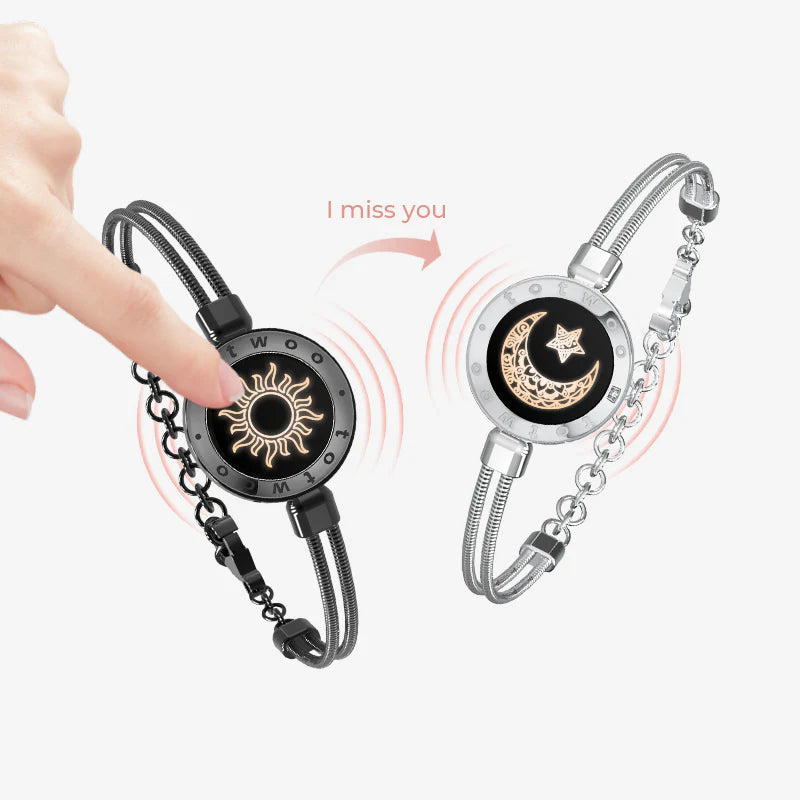 Sun & Moon Touch Bracelets  (Snake Chain Edition — Black + Silver)