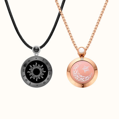 Sun & Moon Touch Necklaces  (Agate Edition — Black + Rose Gold)