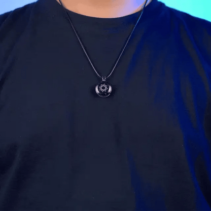 Sun & Moon Touch Necklaces  (Agate Edition — Black + Rose Gold)