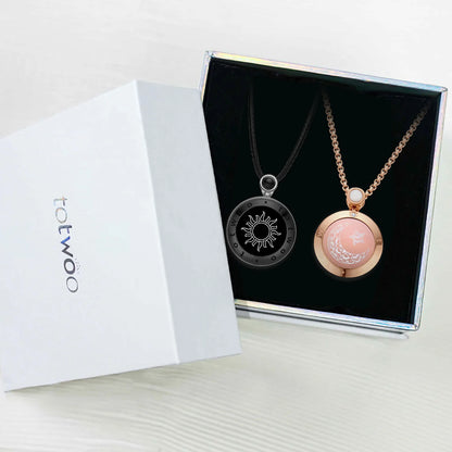 Sun & Moon Touch Necklaces  (Agate Edition — Black + Rose Gold)
