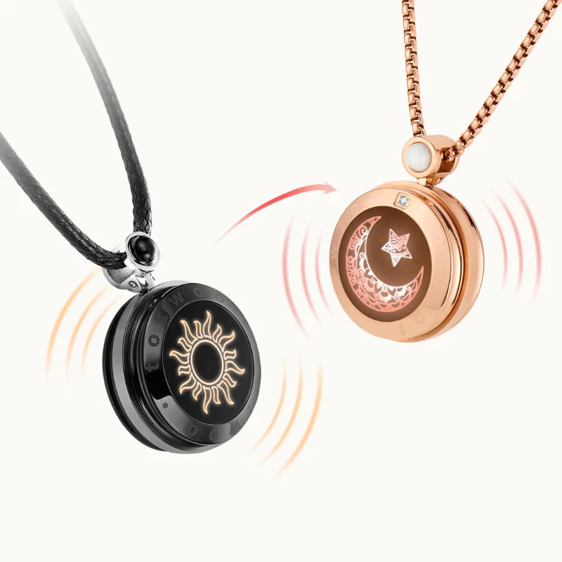 Sun & Moon Touch Necklaces  (Agate Edition — Black + Rose Gold)
