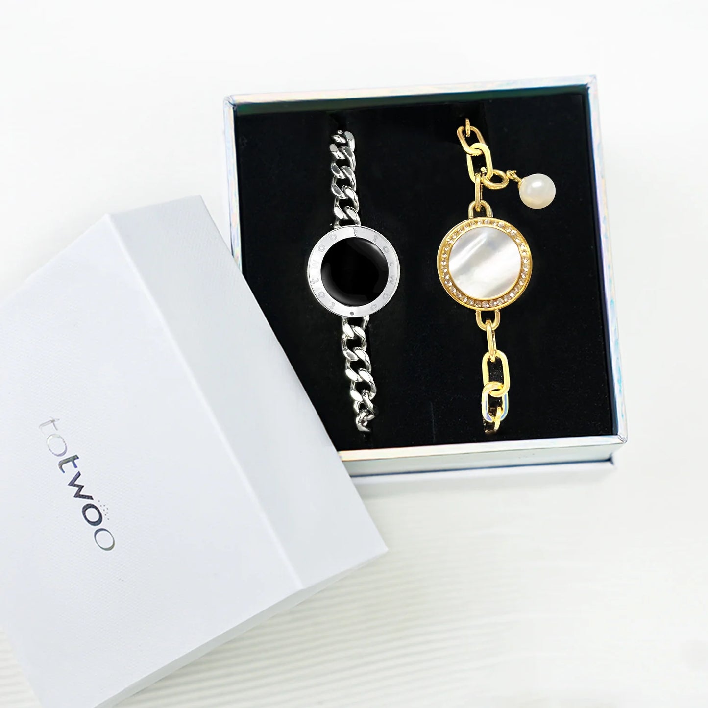 Soulmate 2.0 Touch Bracelets Set  (Silver Cuban Chain + Gold Paperclip Chain)