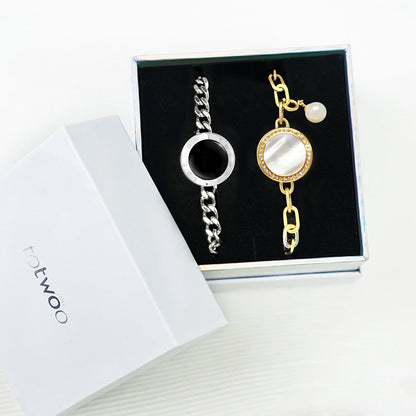 Soulmate 2.0 Touch Bracelets Set  (Silver Cuban Chain + Gold Paperclip Chain)